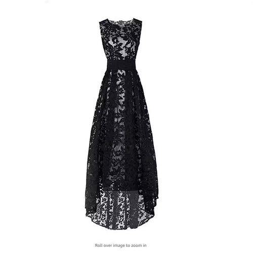 Damen Spitzen-Maxikleid mit elegantem langen Überwurf und floralen Details R&B