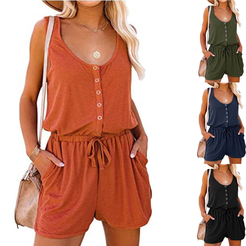 Damen Praktischer Jumpsuit mit Knopfdetails und verstellbarem Bund R&B