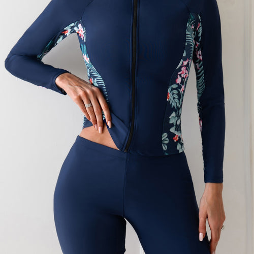Damen Surfanzug mit langem Arm und floralen Akzenten R&B