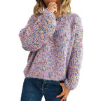 Damen komfortabler Strickpullover mit buntem Strukturmuster und weit geschnittenen Ärmeln R&B