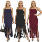 Damen Maxikleid mit fransigem Design R&B