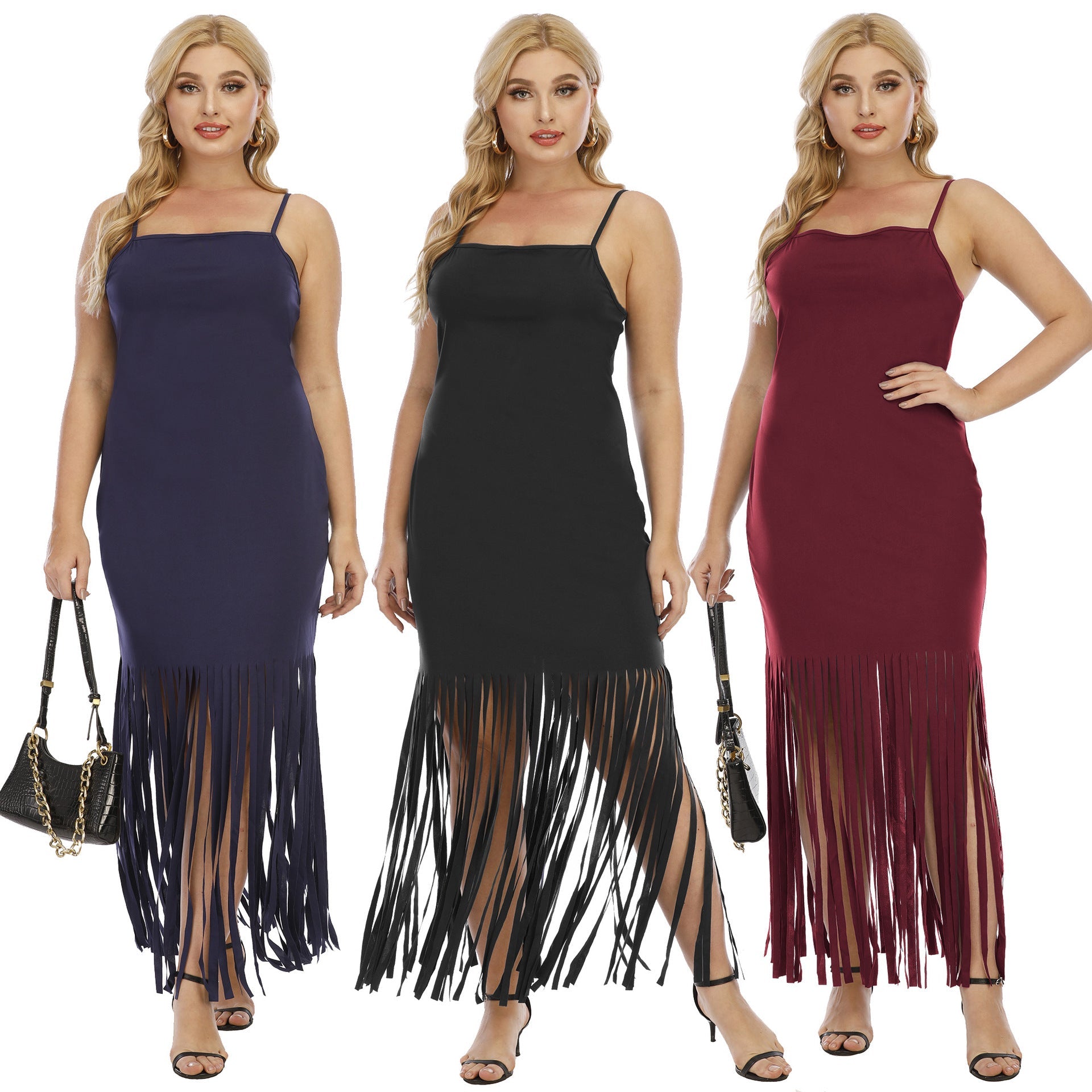 Damen Maxikleid mit fransigem Design R&B