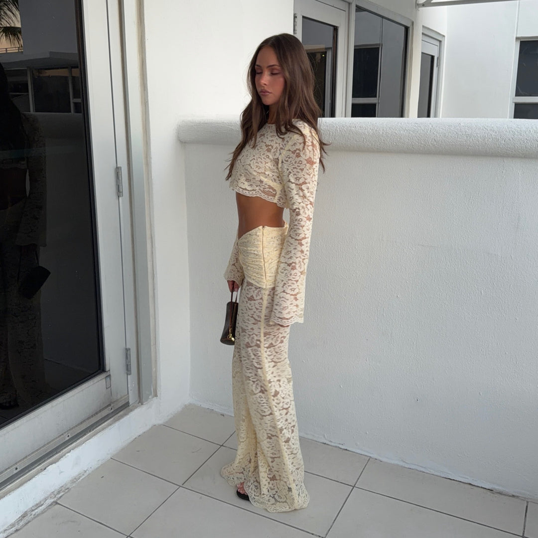Damen Zweiteiliges Spitzen-Outfit mit weitem Ärmel und figurschmeichelnder Passform R&B