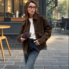 Damen Modische Wildlederjacke im lässigen Stil R&B