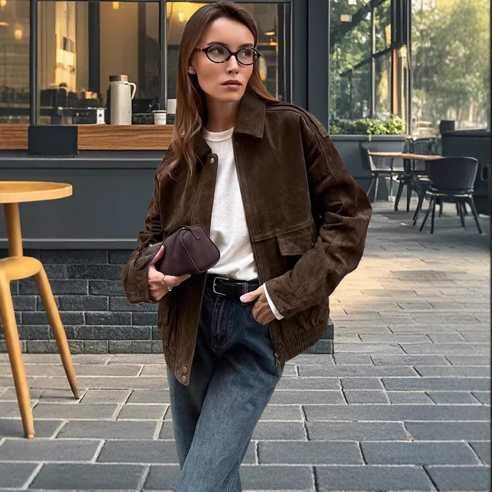 Damen Modische Wildlederjacke im lässigen Stil R&B