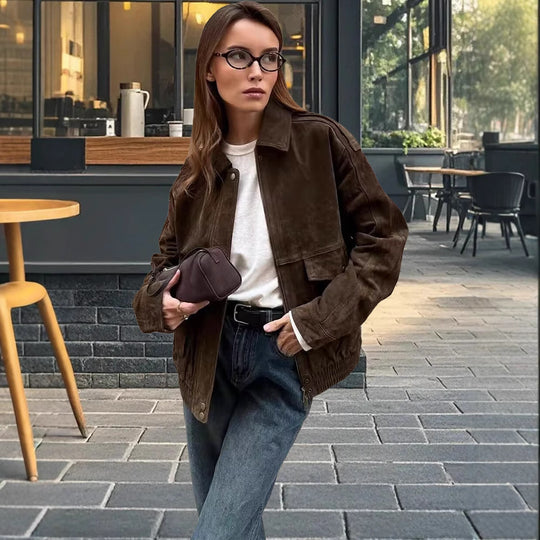 Damen Modische Wildlederjacke im lässigen Stil R&B