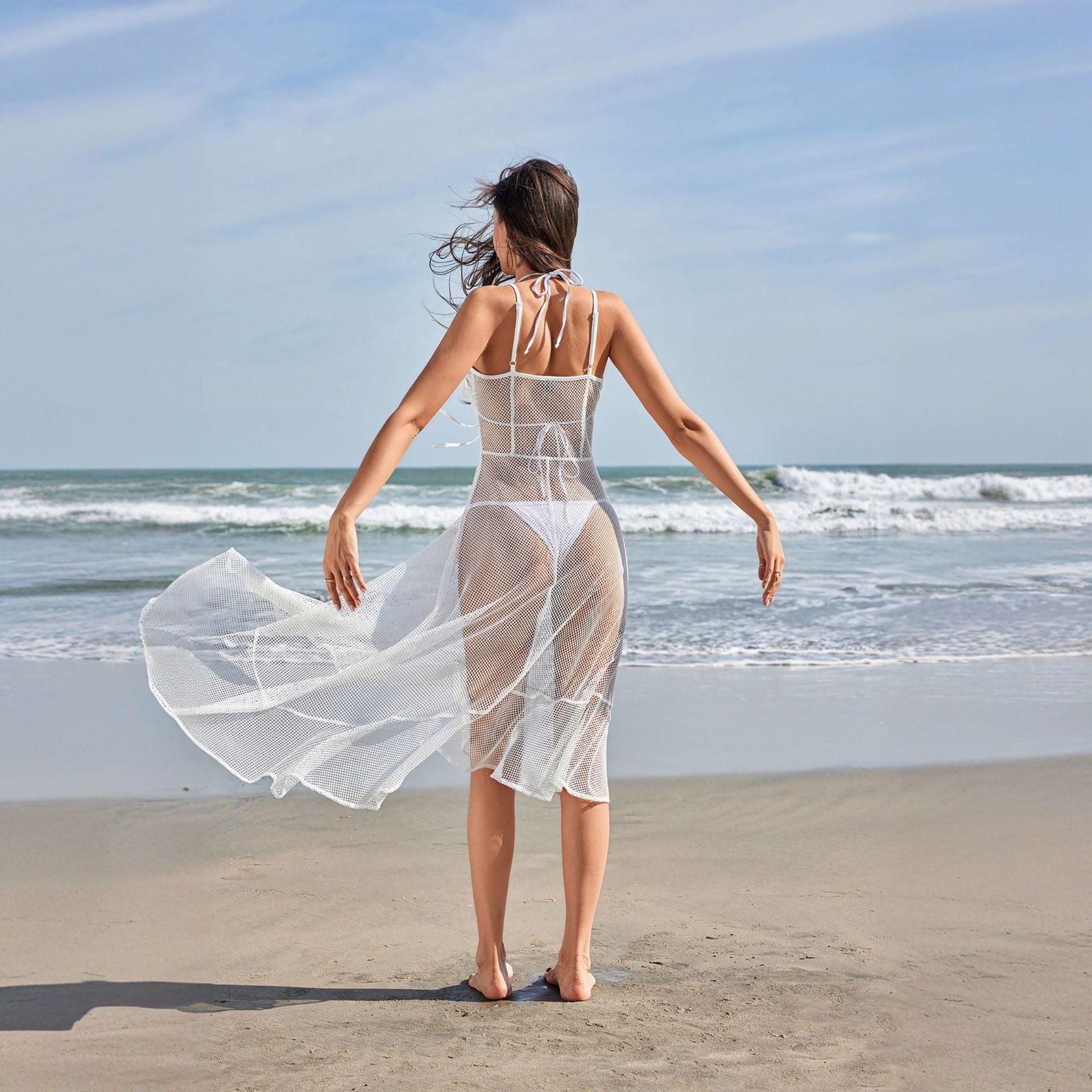 Damen elegante Netz-Strandüberwurf R&B