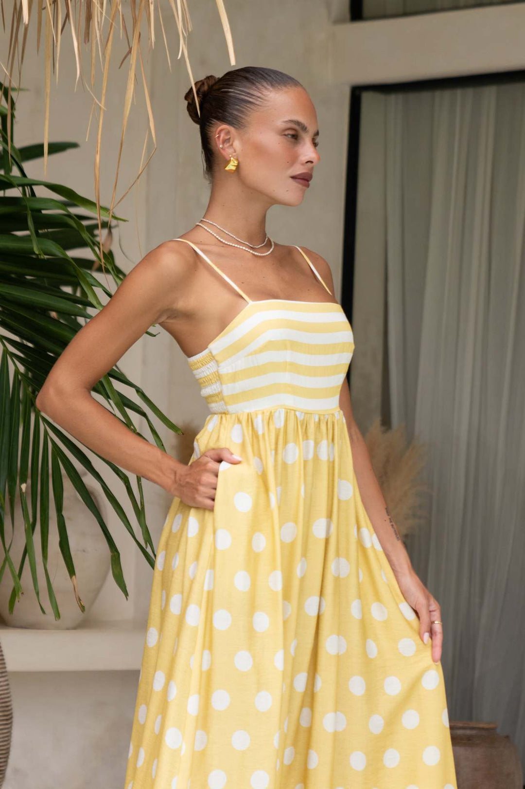 Damen Maxikleid mit verspieltem Streifendesign und großen Punkten R&B