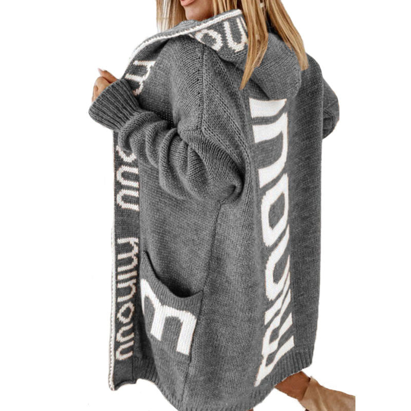 Damen Oversized Strickjacke mit Kapuze und praktischen Taschen R&B