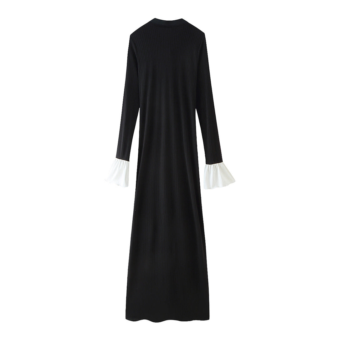 Damen Maxikleid mit eleganten Rüschenärmeln und Knopfdetails R&B