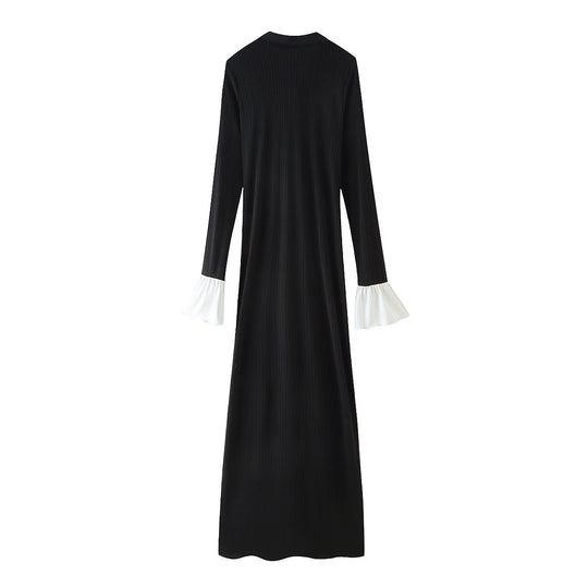 Damen Maxikleid mit eleganten Rüschenärmeln und Knopfdetails R&B