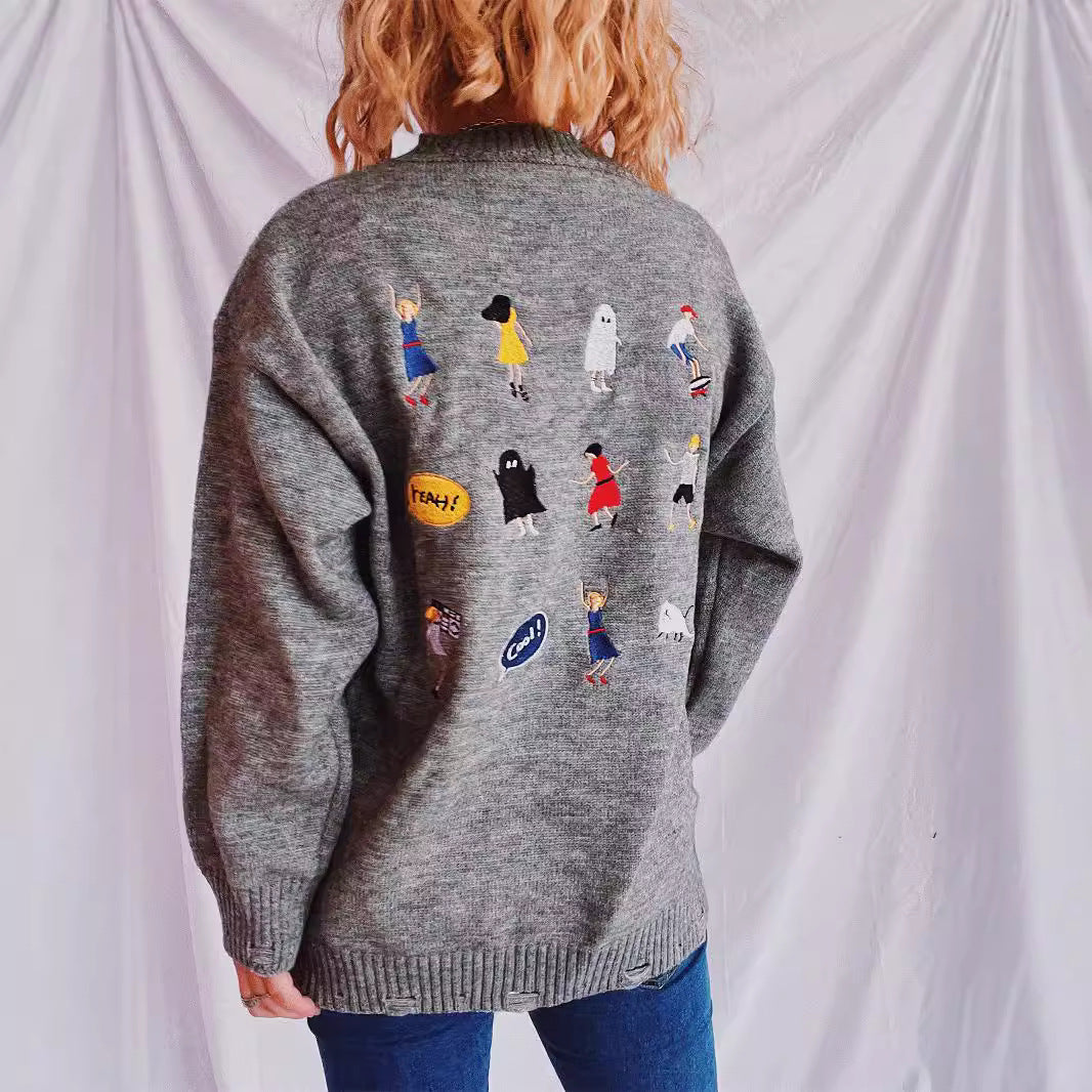 Damen pullover mit bunten Stickmotiven und lässigem Schnitt R&B