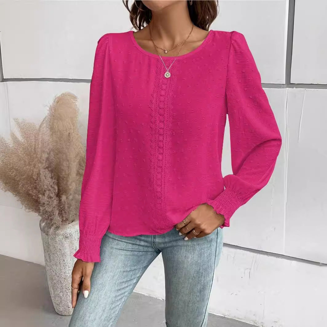 Damen luftige Bluse mit feinem Stickmuster R&B