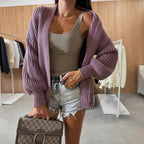 Damen Strickjacke mit strukturierter Oberfläche und voluminösen Ärmeln R&B