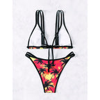 Damen Triangel-Bikini mit doppelten Trägern und trendigem Palmendruck R&B