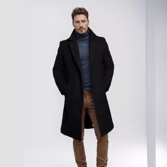 Herren eleganter Langmantel mit strukturiertem Obermaterial und praktischen Taschen R&B