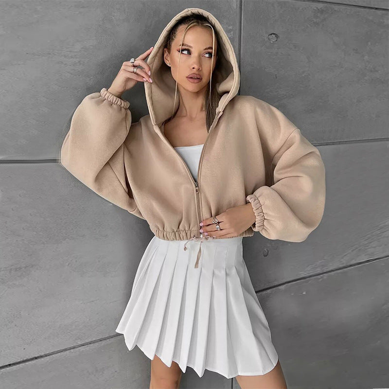 Damen Oversized Kapuzenpullover mit elastischem Bund und Reißverschluss R&B