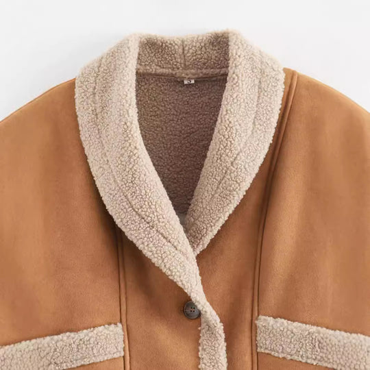 Damen kuschelige Übergangsjacke mit weichem Innenfutter und modischem Revers R&B