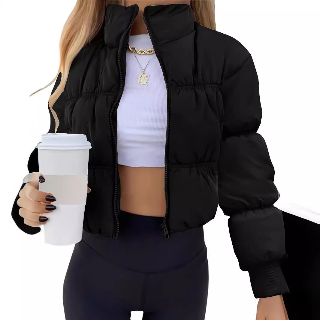 Damen gesteppte Kurzjacke mit hohem Kragen und voluminösem Schnitt R&B