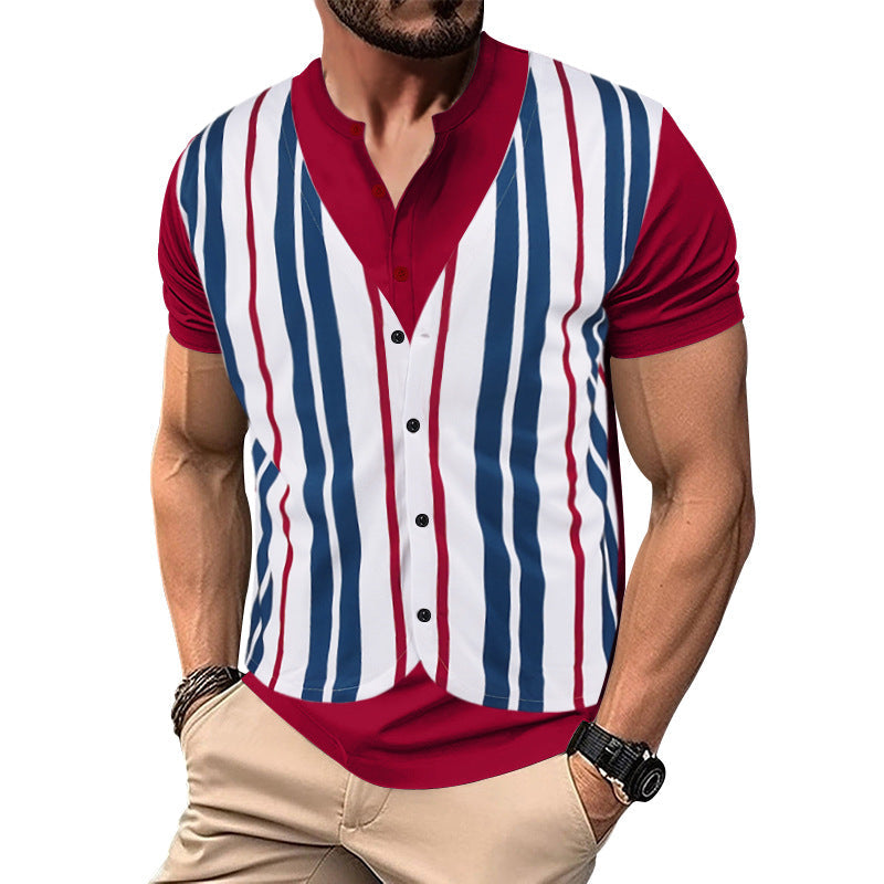 Herren Kurzarm-Henley-Shirt mit gestreiftem Design und modernem Schnitt R&B