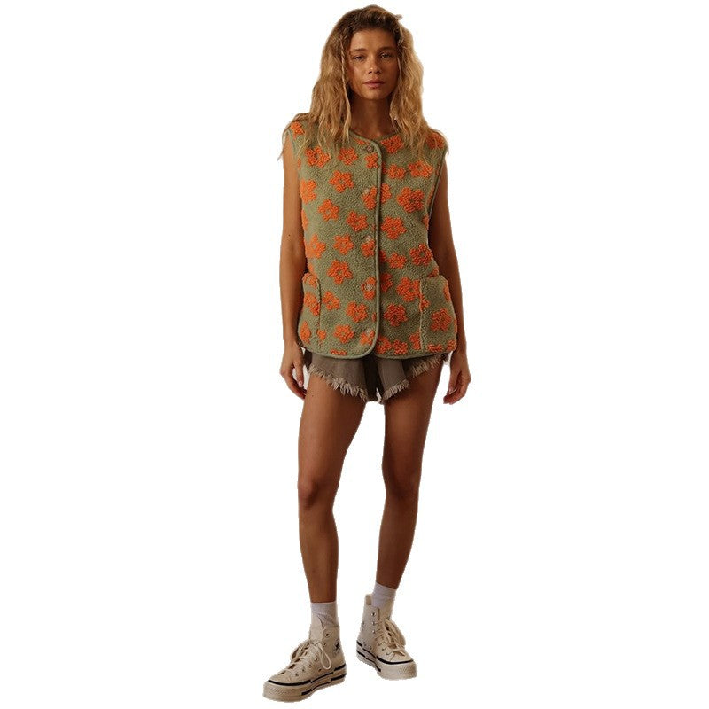 Damen Weste im gemütlichen Strickdesign mit floralen Mustern R&B