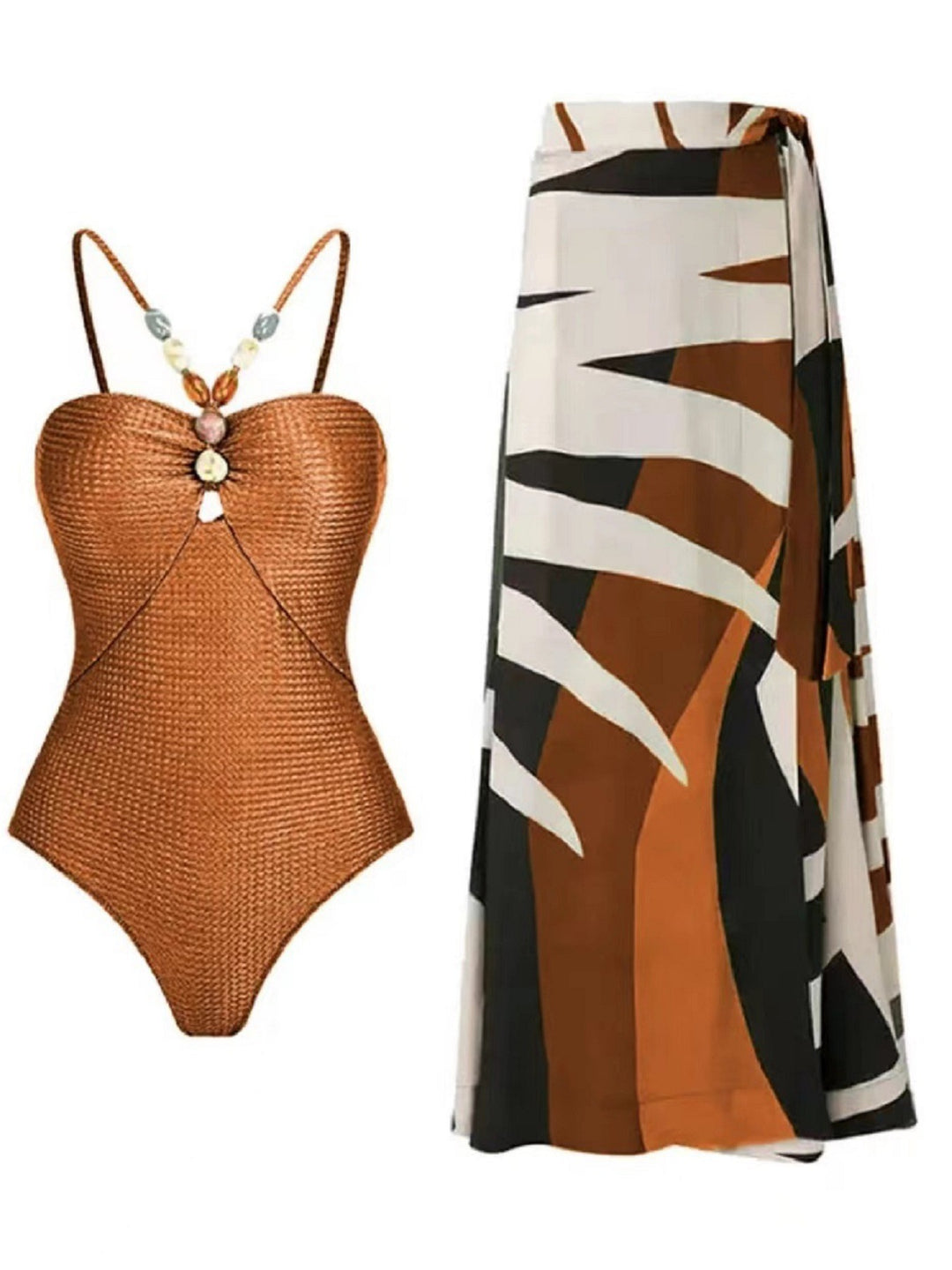 Damen Badeanzug mit trendigem Cut-Out und elegantem Wickelrock R&B