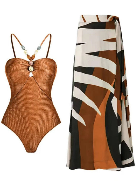 Damen Badeanzug mit trendigem Cut-Out und elegantem Wickelrock R&B