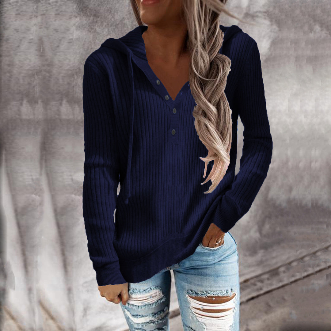 Damen Kapuzenpullover mit strukturiertem Rippdesign und praktischen Knöpfen R&B