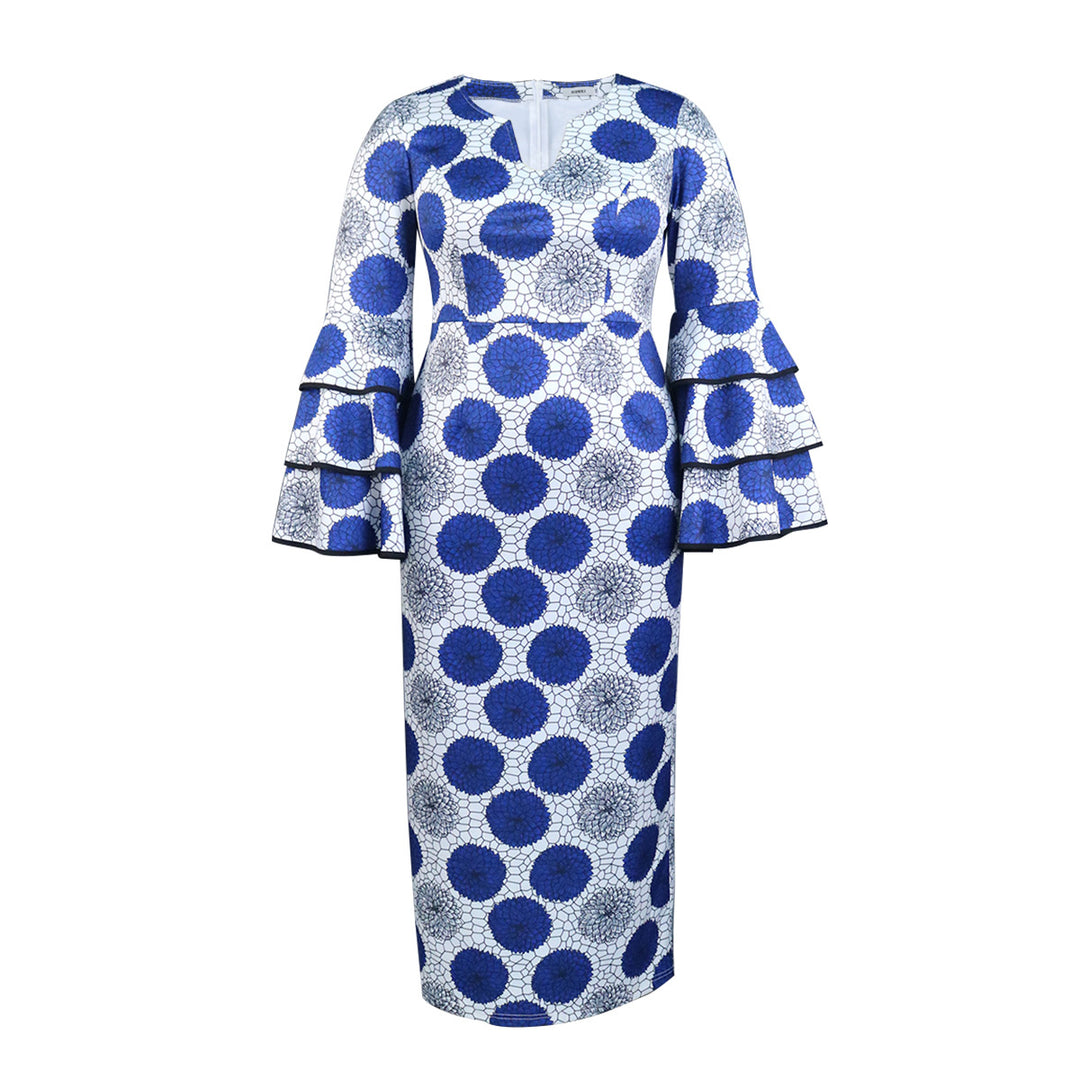 Damen Maxikleid mit eleganten Glockenärmeln und kreativer Punktmusterung R&B