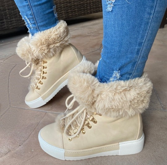 Damen Sportliche High-Top Sneaker mit flauschigem Kunstfellkragen R&B