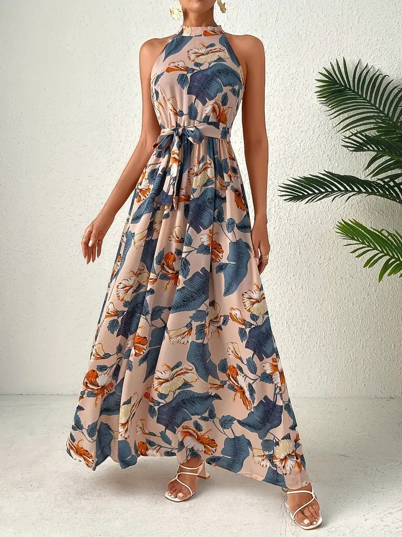 Damen Langes Maxikleid mit Halterneck und verspieltem Muster R&B