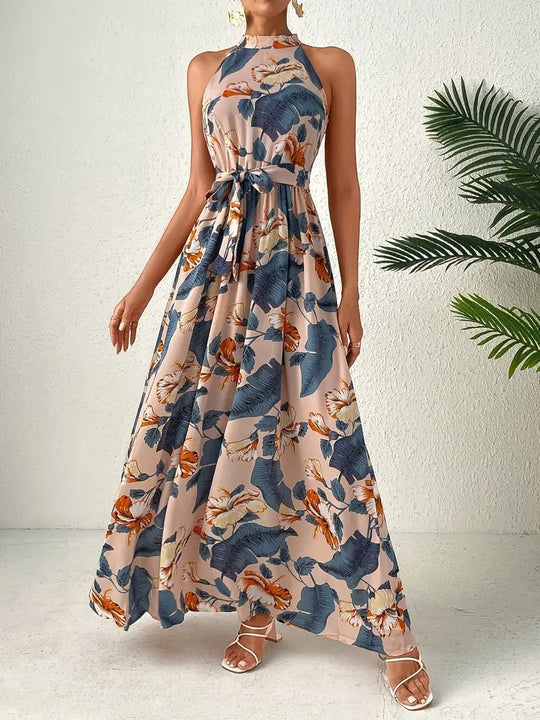 Damen Langes Maxikleid mit Halterneck und verspieltem Muster R&B