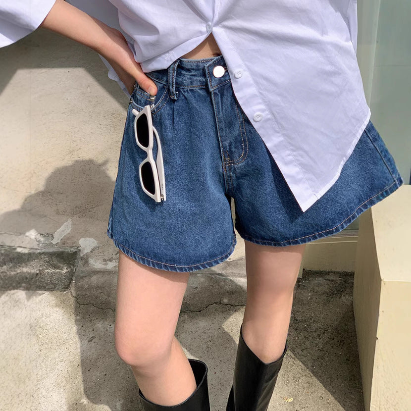 Damen Freizeit Jeans-Shorts mit hohem Bund und elastischem Gürtel R&B