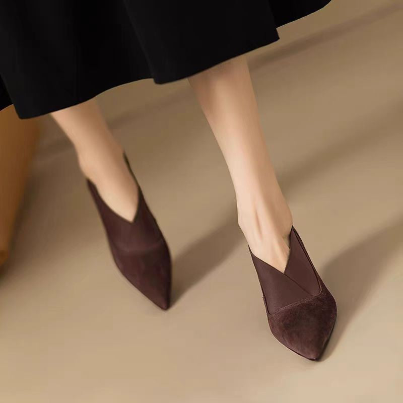 Damen Elegante spitze Pumps mit modischem V-Ausschnitt und weicher Veloursoberfläche R&B