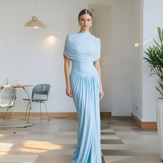 Damen Elegantes Maxikleid mit dekorativen Drapierungen R&B