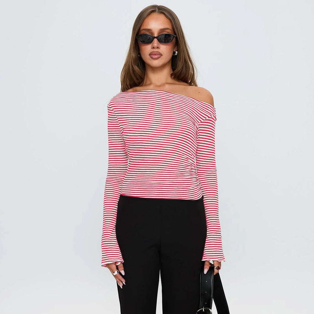 Damen Trendiges Oberteil mit asymmetrischem Ausschnitt und punktiertem Design R&B