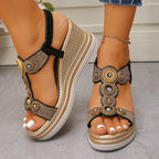 Damen Wedge-Sandalen mit funkelnden Verzierungen und anatomischem Fußbett R&B