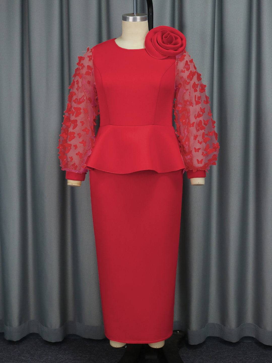 Damen Elegantes Kleid mit extravaganten Puffärmeln und floralem Detail R&B