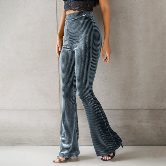Damen elegante Flare-Hose aus samtigem Material mit feinem Streifenmuster R&B