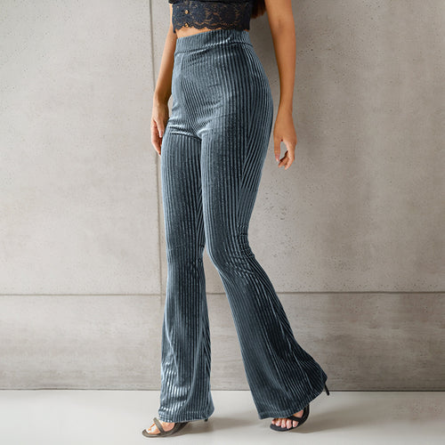 Damen elegante Flare-Hose aus samtigem Material mit feinem Streifenmuster R&B