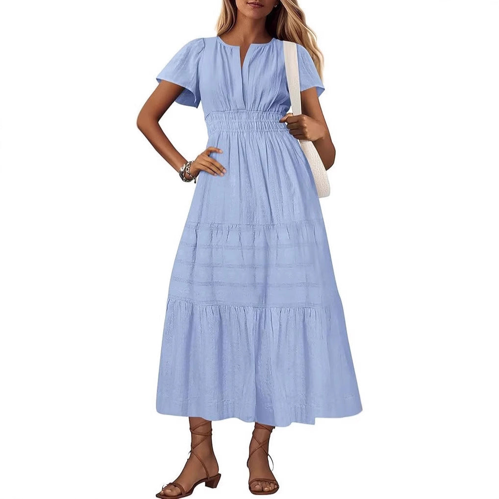 Damen Maxikleid mit modischem V-Ausschnitt und luftigen Rüschen R&B