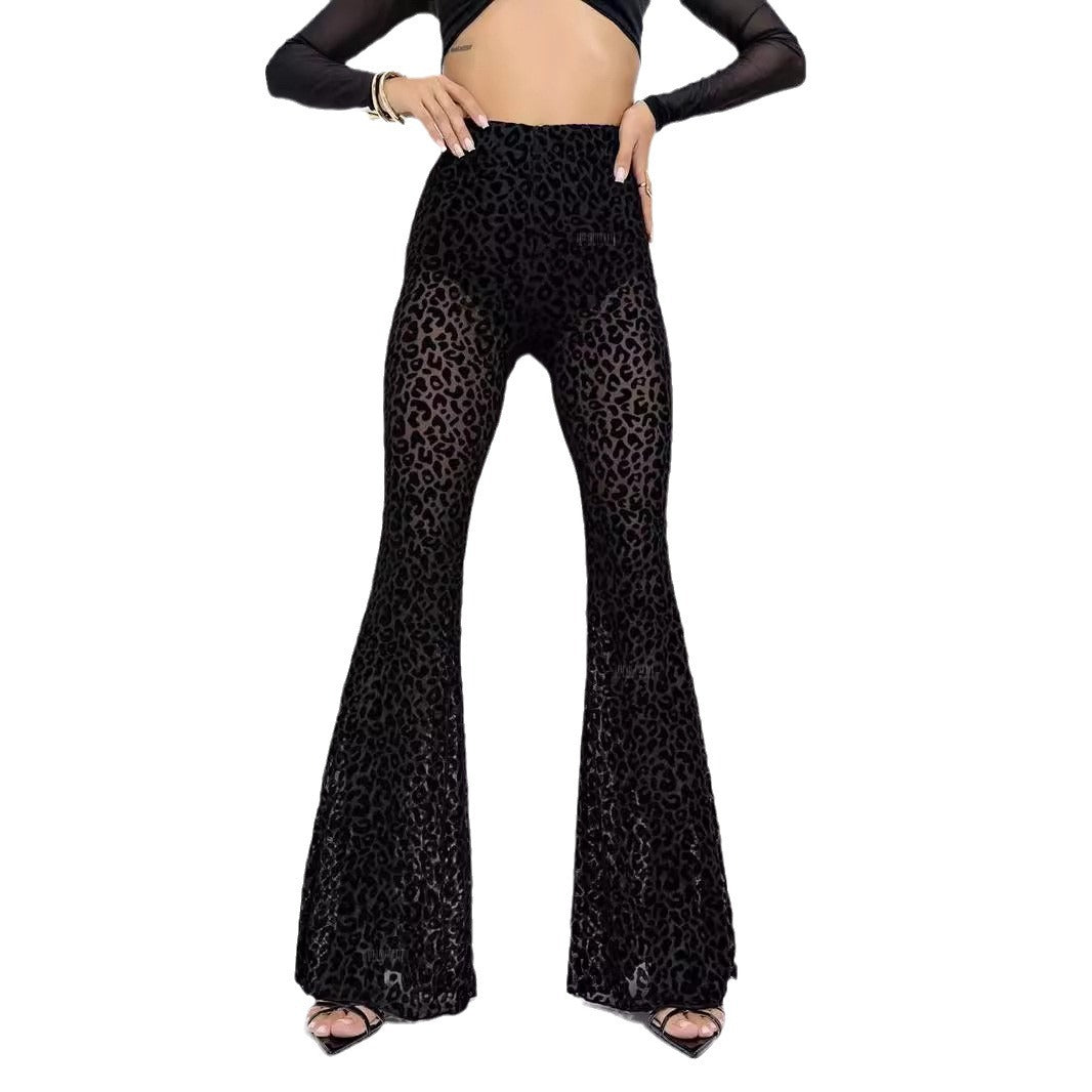 Damen Hoch taillierte Leoparden-Hose mit weitem Bein R&B