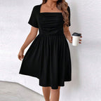 Damen lässiges Kleid mit quadratischem Ausschnitt und gerafftem Oberteil R&B