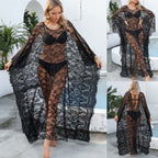 Damen transparenter Häkel-Kaftan R&B
