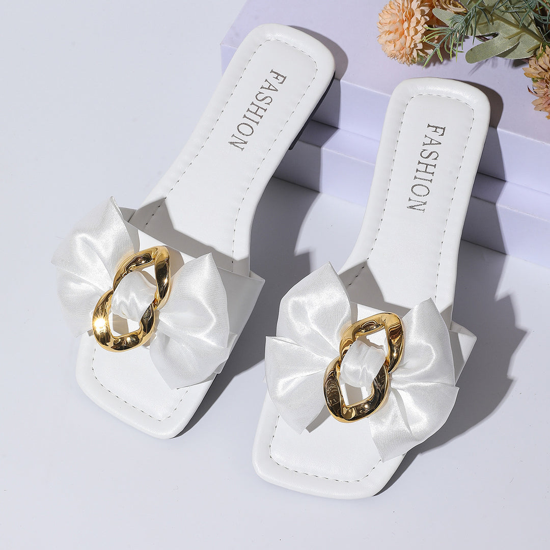 Damen Modische Slide-Sandalen mit glänzendem Schleifen-Detail R&B