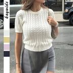 Damen Strickoberteil mit Lochmuster und modischem Rundhalsausschnitt R&B
