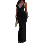 Damen Elegantes Maxikleid mit tiefem V-Ausschnitt und figurbetonter Silhouette R&B
