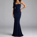 Damen Elegantes langen Kleid mit schulterfreien Trägern und leichtem Schimmer R&B