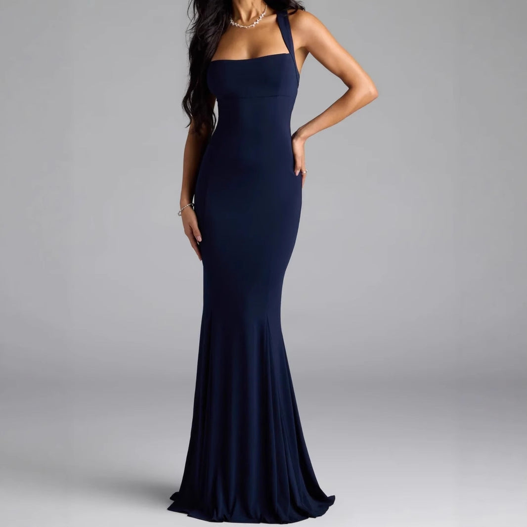 Damen Elegantes langen Kleid mit schulterfreien Trägern und leichtem Schimmer R&B