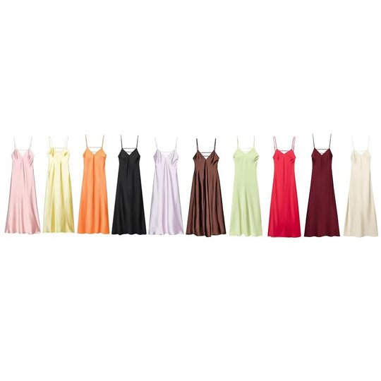 Damen Sommerliches Spaghettiträgerkleid mit schmeichelndem Schnitt und fließendem Stoff R&B